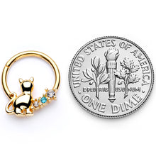 将图片加载到图库查看器，16G 3/8 Blue Clear Gem Gold Tone Cat Hinged Segment Ring
