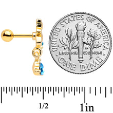 Load image into Gallery viewer, 16G 1/4 Blue Gem Gold Tone Cat Heart Dangle Cartilage Tragus

