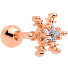 Load image into Gallery viewer, 16G 1/4 Clear Gem Rose Gold Tone Snowflake Cartilage Tragus
