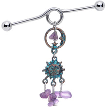 Load image into Gallery viewer, 14G Purple Gem Solstice Sun Moon Dangle Halloween Industrial Barbell 38mm
