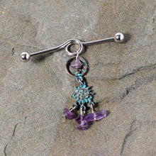 Load image into Gallery viewer, 14G Purple Gem Solstice Sun Moon Dangle Halloween Industrial Barbell 38mm
