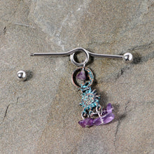 Load image into Gallery viewer, 14G Purple Gem Solstice Sun Moon Dangle Halloween Industrial Barbell 38mm
