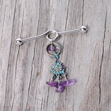 Load image into Gallery viewer, 14G Purple Gem Solstice Sun Moon Dangle Halloween Industrial Barbell 38mm
