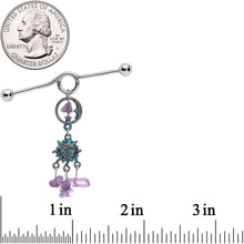 Load image into Gallery viewer, 14G Purple Gem Solstice Sun Moon Dangle Halloween Industrial Barbell 38mm
