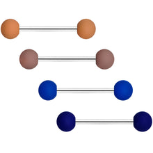 Load image into Gallery viewer, Blue and Brown Matte Barbell Tongue Ring Set of 4

