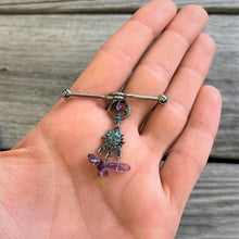 Load image into Gallery viewer, 14G Purple Gem Solstice Sun Moon Dangle Halloween Industrial Barbell 38mm

