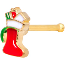 Load image into Gallery viewer, 20G 7mm Gold Tone Red White Christmas Stocking Nose Bone
