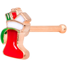 Load image into Gallery viewer, 20G 7mm Rose Gold Tone Red White Christmas Stocking Nose Bone
