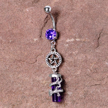 将图片加载到图库查看器，Purple CZ Gem Witch Way Dragon Pentagram Dangle Belly Ring
