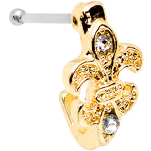 Load image into Gallery viewer, 20G 3/8 Clear Gem Gold Tone Fleur De Lis Faux Hoop Nose Bone
