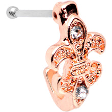Load image into Gallery viewer, 20G 3/8 Clear Gem Rose Gold Tone Fleur De Lis Faux Hoop Nose Bone
