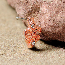 Load image into Gallery viewer, 20G 3/8 Clear Gem Rose Gold Tone Fleur De Lis Faux Hoop Nose Bone
