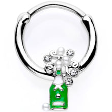 Load image into Gallery viewer, 16G 3/8 Clear Gem Green Champagne Bottle Holiday Septum Clicker
