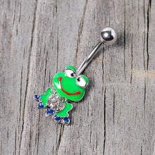将图片加载到图库查看器，Clear Gem Green Goofy Frog Belly Ring
