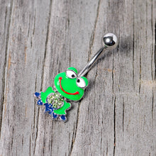 将图片加载到图库查看器，Green Gem Green Goofy Frog Belly Ring
