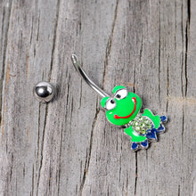将图片加载到图库查看器，Green Gem Green Goofy Frog Belly Ring
