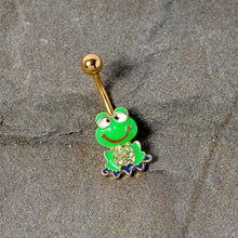 将图片加载到图库查看器，Green Gem Gold Tone Green Goofy Frog Belly Ring
