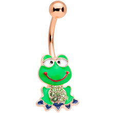 Load image into Gallery viewer, Green Gem Rose Gold Tone Green Goofy Frog Belly Ring
