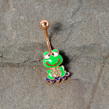 Load image into Gallery viewer, Green Gem Rose Gold Tone Green Goofy Frog Belly Ring
