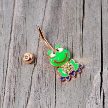Load image into Gallery viewer, Green Gem Rose Gold Tone Green Goofy Frog Belly Ring
