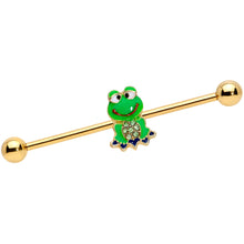 Load image into Gallery viewer, 14G Green Gem Gold Tone Green Goofy Frog Industrial Barbell 38mm
