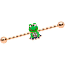 Load image into Gallery viewer, 14G Clear Gem Rose Gold Tone Green Frog Industrial Barbell 38mm
