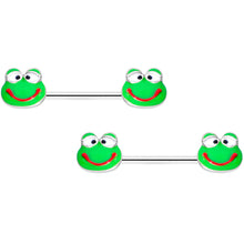 Load image into Gallery viewer, 14G 9/16 Green Goofy Frog Barbell Nipple Ring Set
