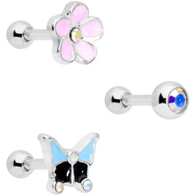 Load image into Gallery viewer, 16G 1/4 Aurora Gem Flower Cartilage Tragus Set of 3
