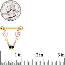 Load image into Gallery viewer, 14G 5/8 Aurora Gem Gold Tone Flower Dangle Nipple Ring Set

