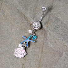 将图片加载到图库查看器，Clear Blue Gem Ocean Treasure Nautical Dangle Belly Ring
