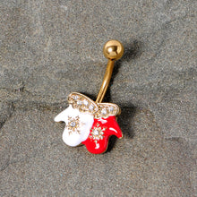 Load image into Gallery viewer, Clear Gem Gold Tone Winter Mittens Snowflake Christmas Belly Ring
