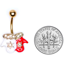 Load image into Gallery viewer, Clear Gem Gold Tone Winter Mittens Snowflake Christmas Belly Ring
