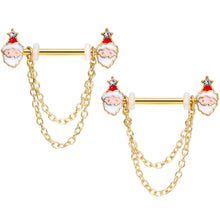 Load image into Gallery viewer, 14G 5/8 Clear Gem Gold Tone Santa Dangle Nipple Ring Set
