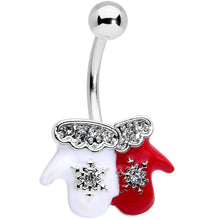 将图片加载到图库查看器，Clear Gem Winter Mittens Snowflake Christmas Belly Ring
