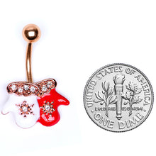 Load image into Gallery viewer, Clear Gem Rose Gold Tone Winter Mittens Snowflake Christmas Belly Ring

