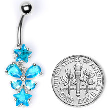 将图片加载到图库查看器，Blue Gem Star and Bow Dangle Belly Ring
