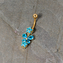 Load image into Gallery viewer, Blue Gem Gold Tone Star and Bow Dangle Belly Ring
