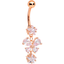 将图片加载到图库查看器，Clear Gem Rose Gold Tone Star and Bow Dangle Belly Ring
