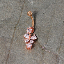 将图片加载到图库查看器，Clear Gem Rose Gold Tone Star and Bow Dangle Belly Ring
