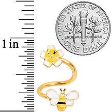 Load image into Gallery viewer, 14G 3/8 Gold Tone Yellow Bee Flower Spiral Twister Belly Ring
