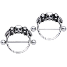 Load image into Gallery viewer, 14G 7/8 Winged Skull Halloween Nipple Shield Set
