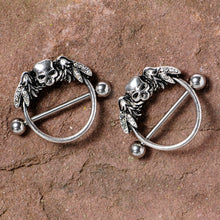 Load image into Gallery viewer, 14G 7/8 Winged Skull Halloween Nipple Shield Set
