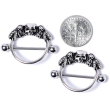 Load image into Gallery viewer, 14G 7/8 Winged Skull Halloween Nipple Shield Set
