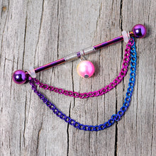 Load image into Gallery viewer, 14G Rainbow Double Chain Dangle Project Bar 38mm
