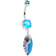 Load image into Gallery viewer, Blue Gem Feathers Southwestern Dangle Belly Ring
