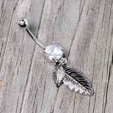 将图片加载到图库查看器，Clear Gem Feathers Southwestern Dangle Belly Ring
