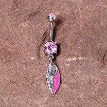 将图片加载到图库查看器，Pink Gem Feathers Southwestern Dangle Belly Ring
