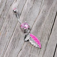 将图片加载到图库查看器，Pink Gem Feathers Southwestern Dangle Belly Ring

