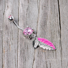 将图片加载到图库查看器，Pink Gem Feathers Southwestern Dangle Belly Ring

