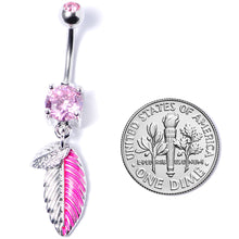 将图片加载到图库查看器，Pink Gem Feathers Southwestern Dangle Belly Ring
